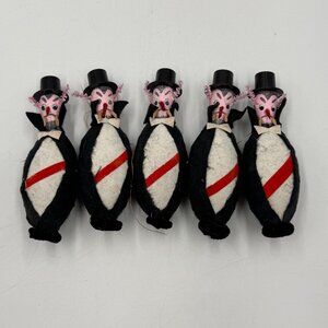 Vampire Dracula Felt Halloween Ornaments 50-60's Made in Japan 4" Lot of 5 READ